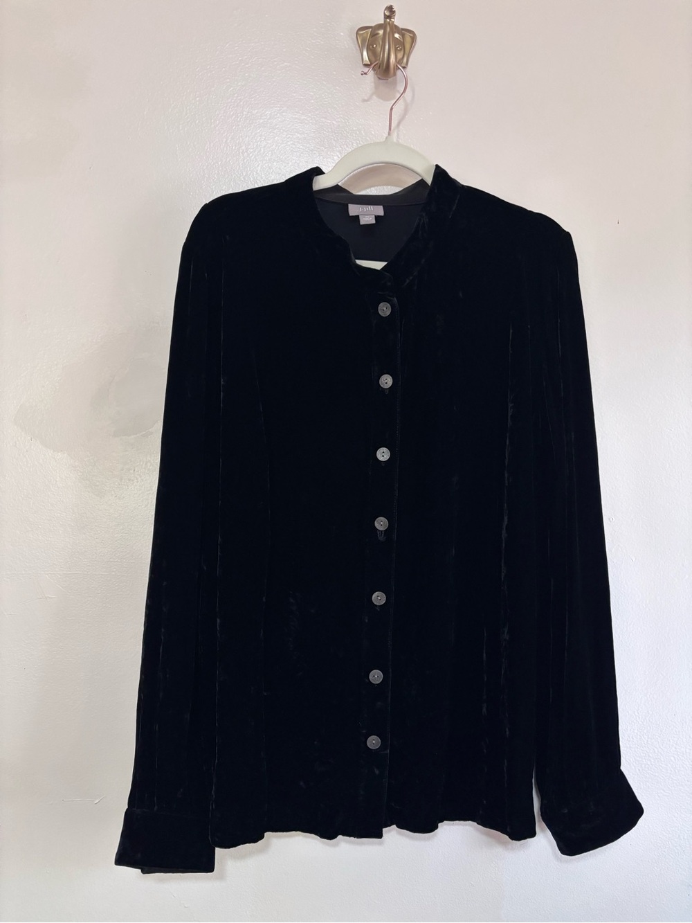 J. Jill Black Crushed Velvet Button-Down Shirt Rayon Silk Gothic Whimsigoth XL